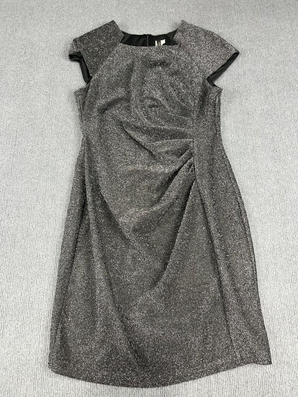 Julian Taylor Womens Silver Metallic Glitter Ruched Sheath Dress Size 14